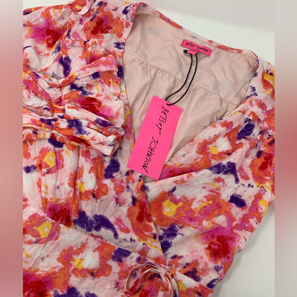 Betsey Johnson Women's Sunset Floral Wrap Dress 'Pink Yarrow' NWT Sz 10 P6